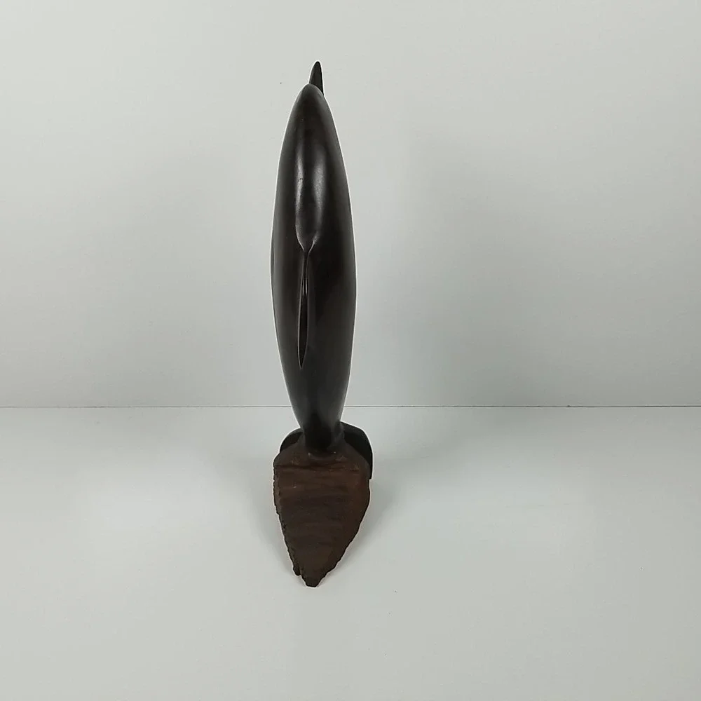 Vintage Ironwood Dolphin Statue Hand Carved Dolphin Decor Marine Coastal Art
